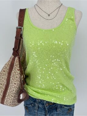 Y2K Lime Green Sequin Tank Top Indie Sleaze Fairy Grunge Clubbing
